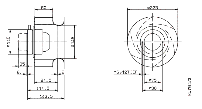 Drawing/dimension RH22M-2DK.1E.1R  ZIEHL-ABEGG centrifugal fan