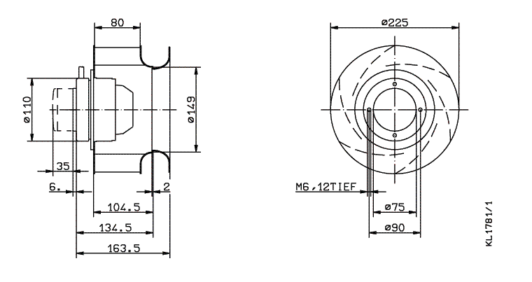 Drawing/dimension RH22M-2EK.1E.1R ZIEHL-ABEGG centrifugal fan