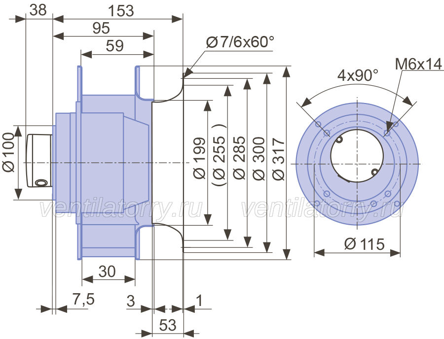 Drawing/dimension RH31M-2DK.3B.3R  ZIEHL-ABEGG centrifugal fan