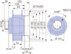 Drawing/dimension RH31M-2EK.3F.2R ZIEHL-ABEGG centrifugal fan