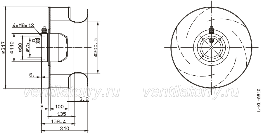 Drawing/dimension RH31M-4DK.2Y.1R  ZIEHL-ABEGG centrifugal fan