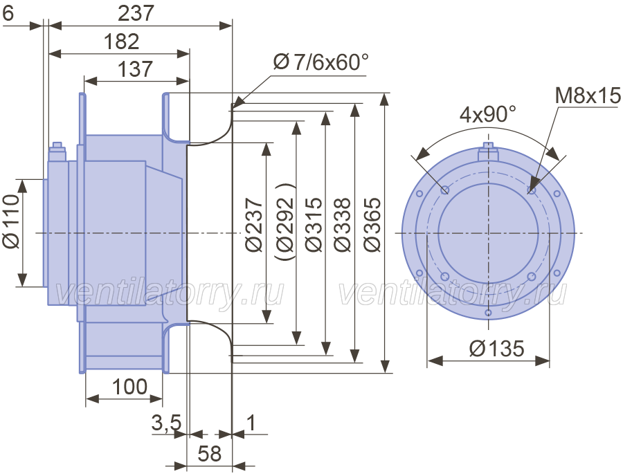 Drawing/dimension RH35M-2DK.5L.3R ZIEHL-ABEGG centrifugal fan