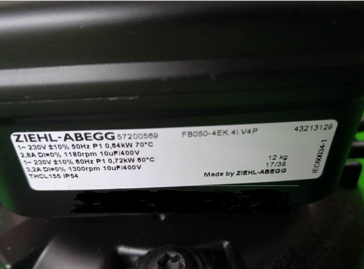 FB050-4EK.4I.V4P ZIEHL-ABEGG Axial Fan nameplate