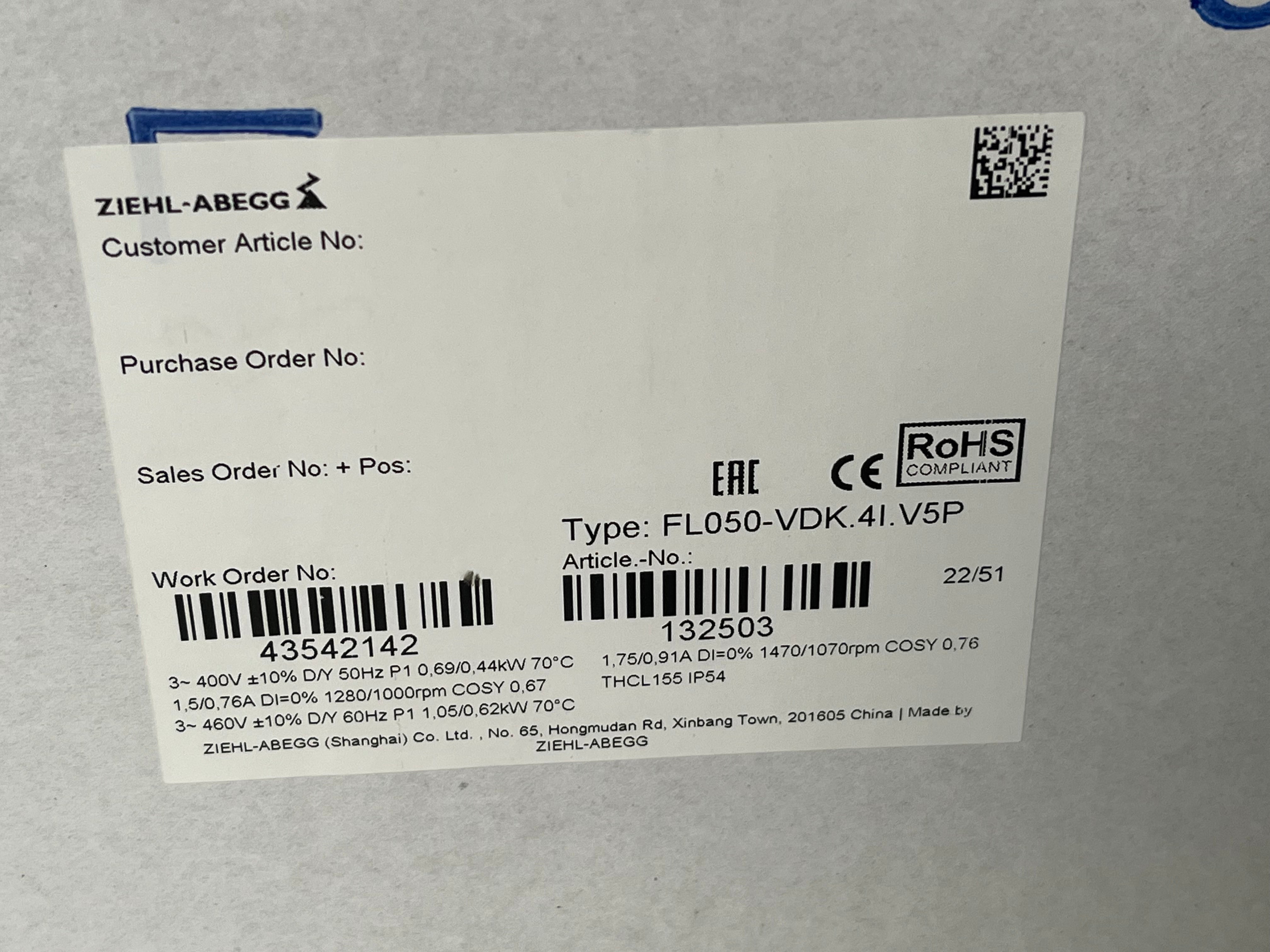 FL050-VDK.4I.V5P ZIEHL-ABEGG Axial Fan label