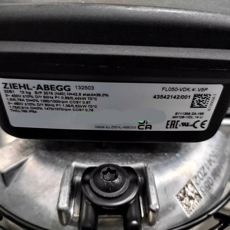 FL050-VDK.4I.V5P ZIEHL-ABEGG Axial Fan nameplate