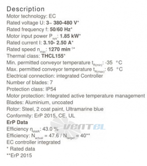FN063-ZIQ.GG.V7P3 ZIEHL-ABEGG Axial Fan TECHNICAL DESCRIPTION