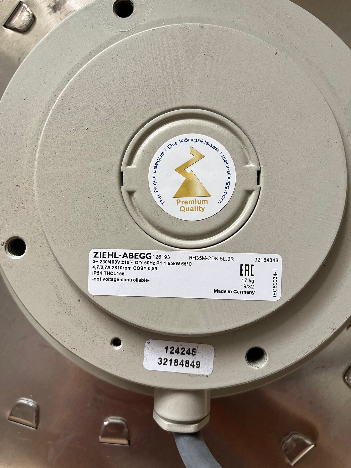 Front View RH35M-2DK.5L.3R ZIEHL-ABEGG centrifugal fan