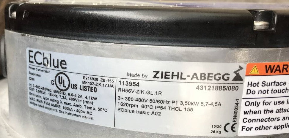 NAMEPLATE OF RH56V-ZIK.GL.VR ZIEHL-ABEGG centrifugal fan