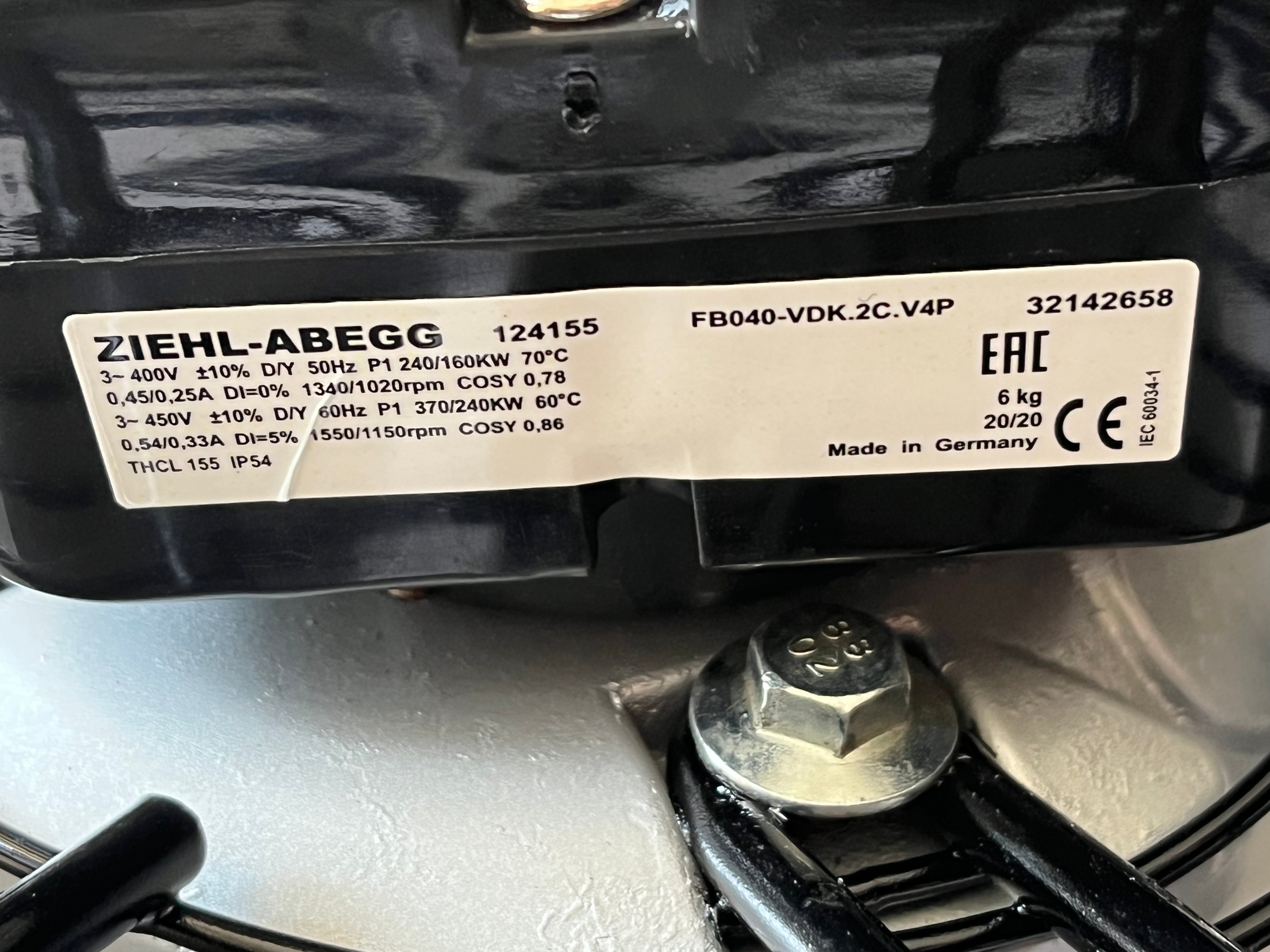 Nameplate of FB040-VDK.2C.V4P ZIEHL-ABEGG Axial Fan