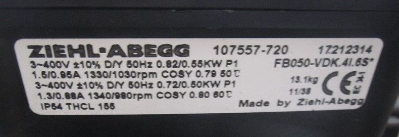 Nameplate of FB050-VDK.41.6S ZIEHL-ABEGG Axial Fan