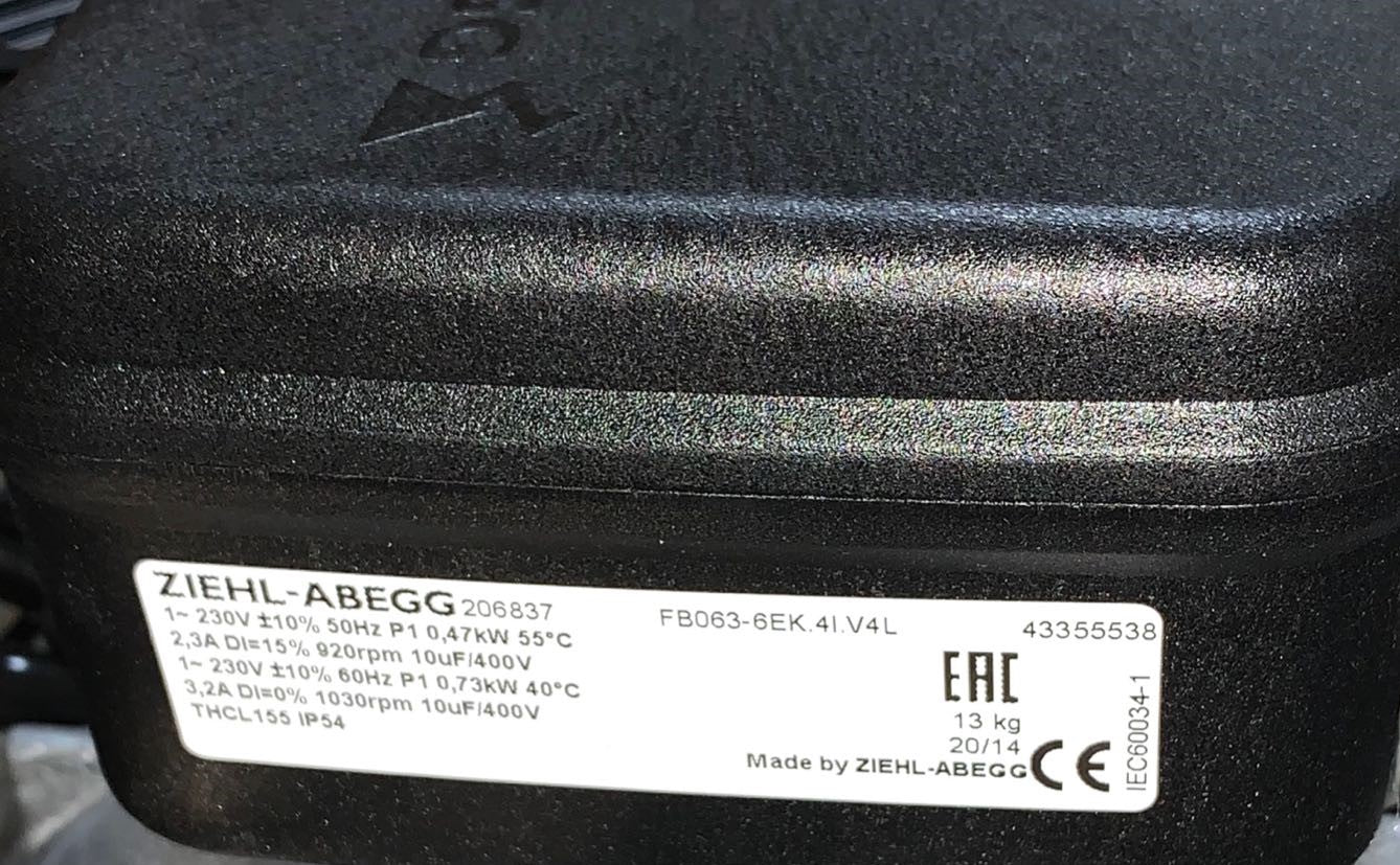 Nameplate of FB063-6EK.4I.V4L ZIEHL-ABEGG Axial Fan