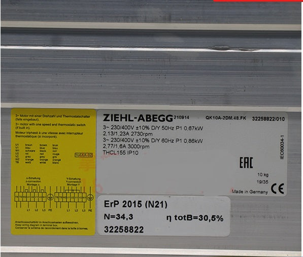 Nameplate of QK10A-2EM.48.FK ZIEHL-ABEGG Crossflow fan
