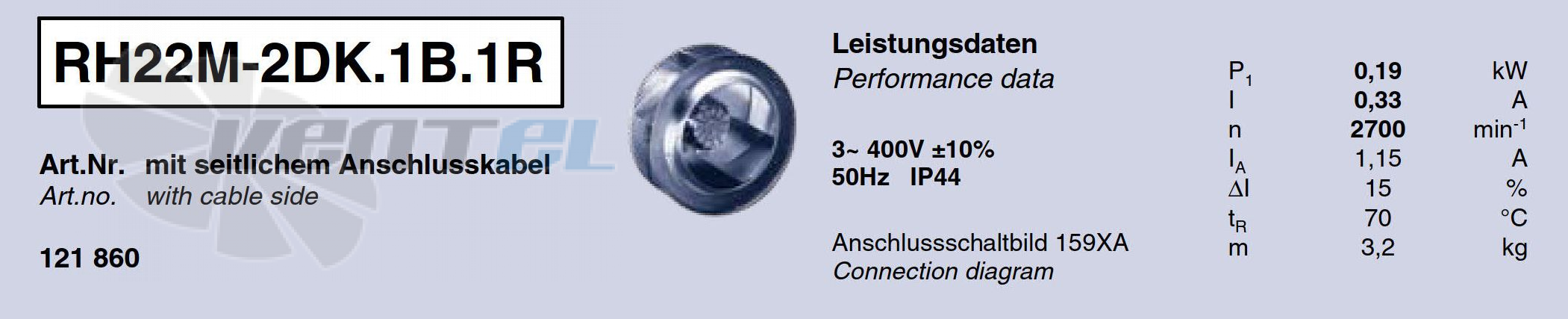 Parameters  RH22M-2DK.1B.1R ZIEHL-ABEGG centrifugal fan