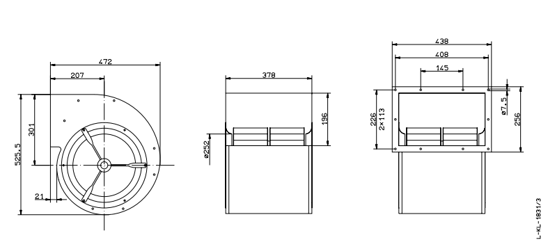 drawing of RD28S-4DW.4R.2L ZIEHL-ABEGG Centrifugal Fan