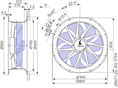 drawing of ZN071-ZIL.GL.V7P4  ZIEHL-ABEGG Axial Fan