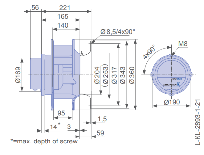 Brand new RH31C-ZIK.DC.1R 230v 50HZ ZIEHL-ABEGG centrifugal fan