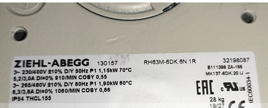 label of RH63M-6DK.6N.1R ZIEHL-ABEGG centrifugal fan