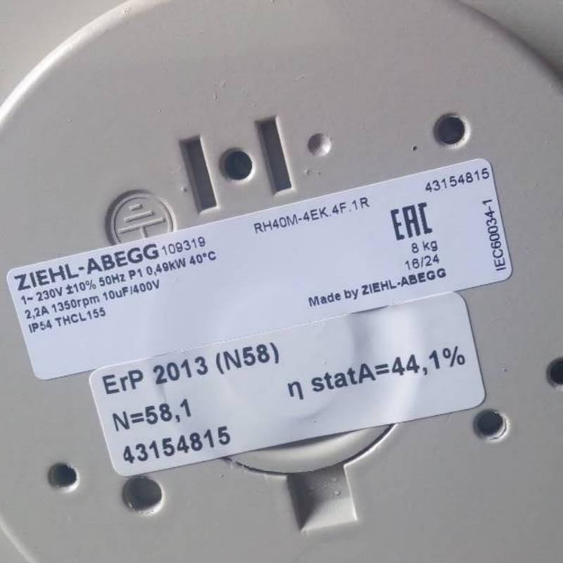 lable View RH40M-4EK.4F.1R ZIEHL-ABEGG centrifugal fan