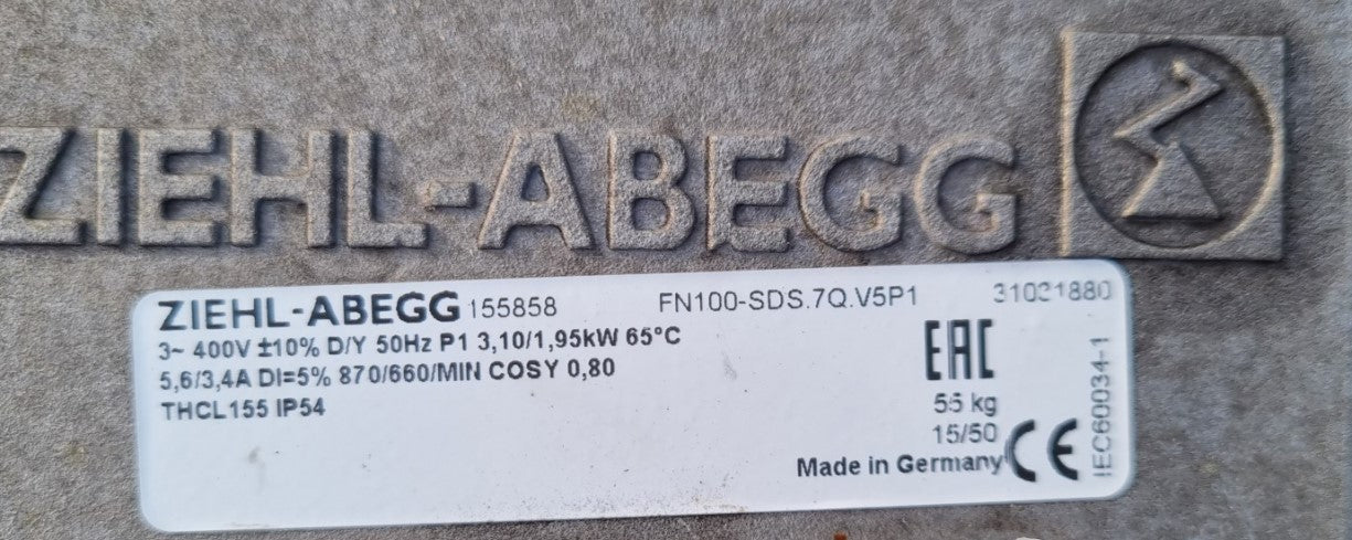 lable of FN100-SDS.7Q.V5P1  ZIEHL-ABEGG Axial Fan