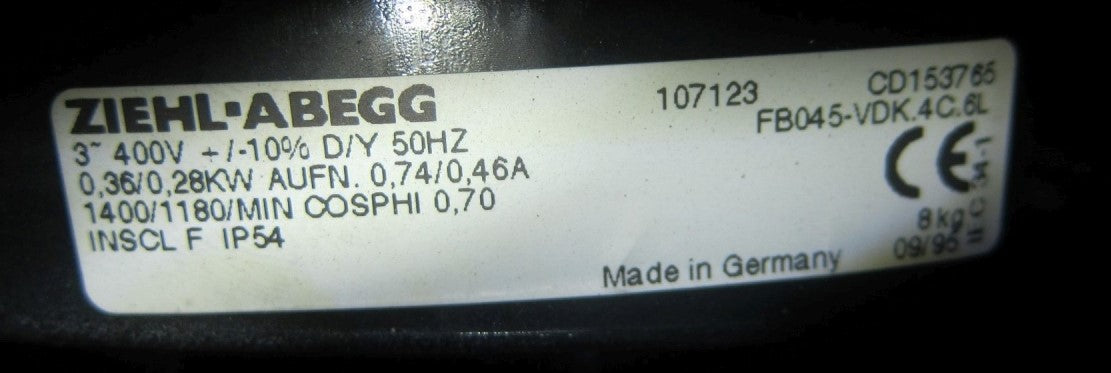 nameplate of FB045-VDK.4C.6L ZIEHL-ABEGG Axial Fan1