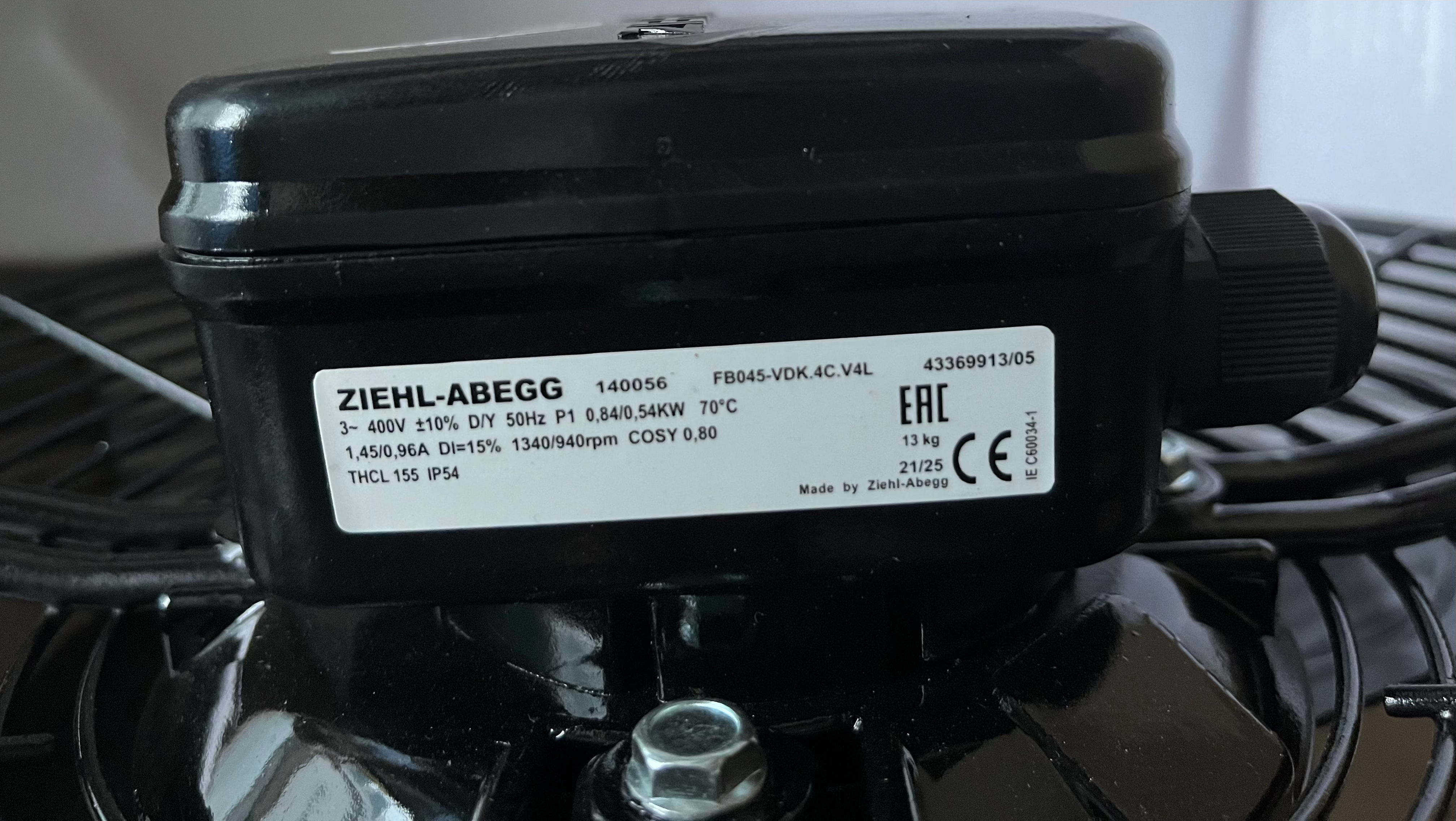 nameplate of FB045-VDK.4C.V4L ZIEHL-ABEGG Axial Fan