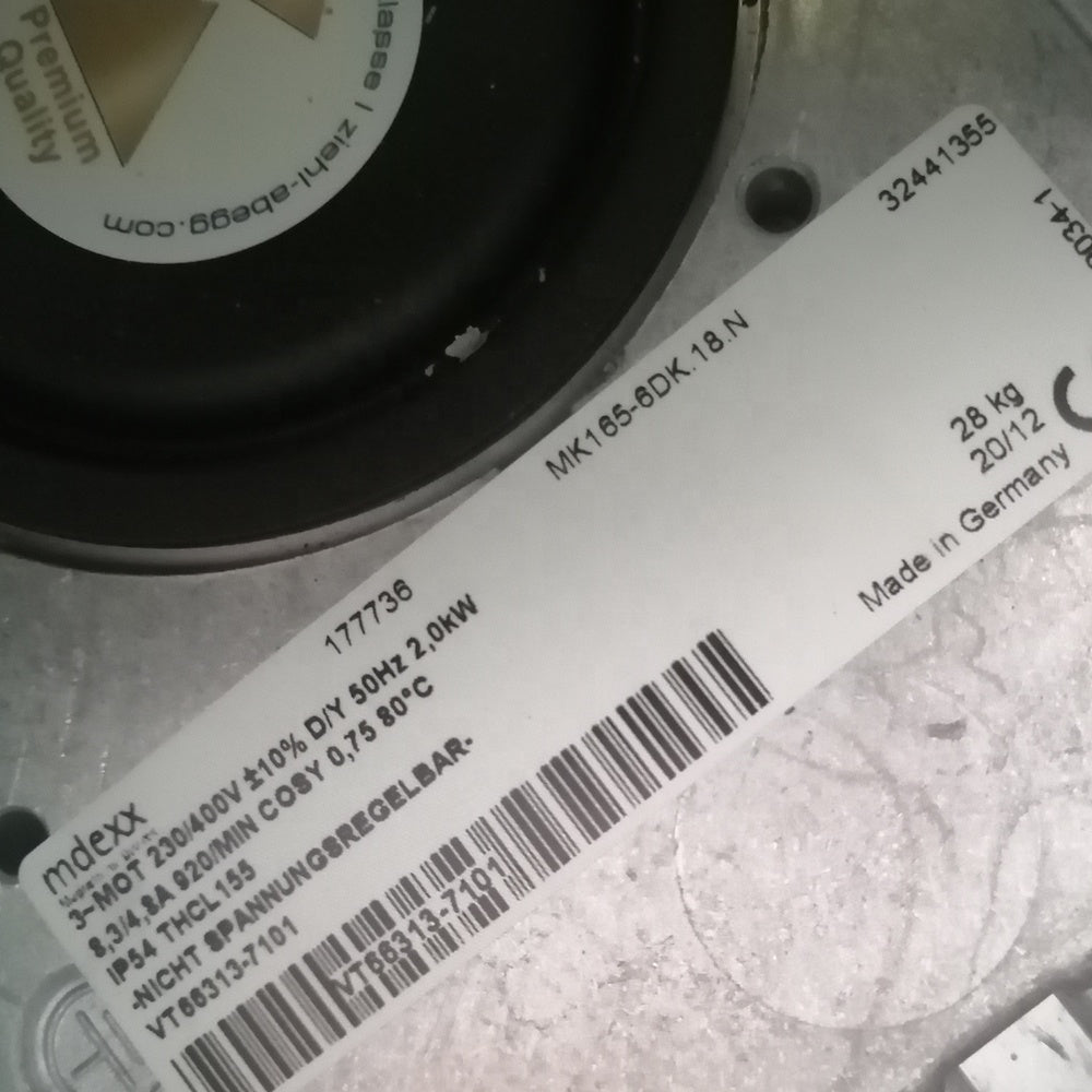 nameplate of MK165-6DK.18.N ZIEHL-ABEGG Centrifugal Fan