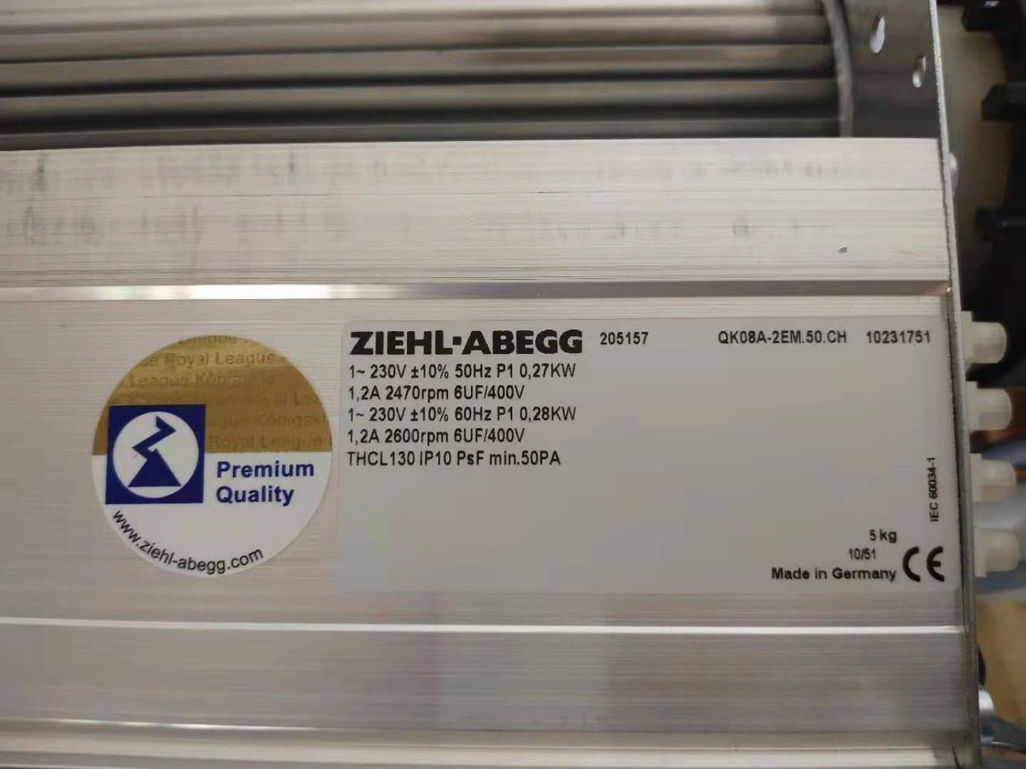 nameplate of QK08A-2EM.50.CH ZIEHL-ABEGG Crossflow fan