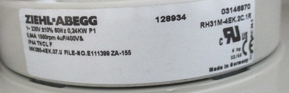 nameplate of RH31M-4EK.2C.1R ZIEHL-ABEGG centrifugal fan