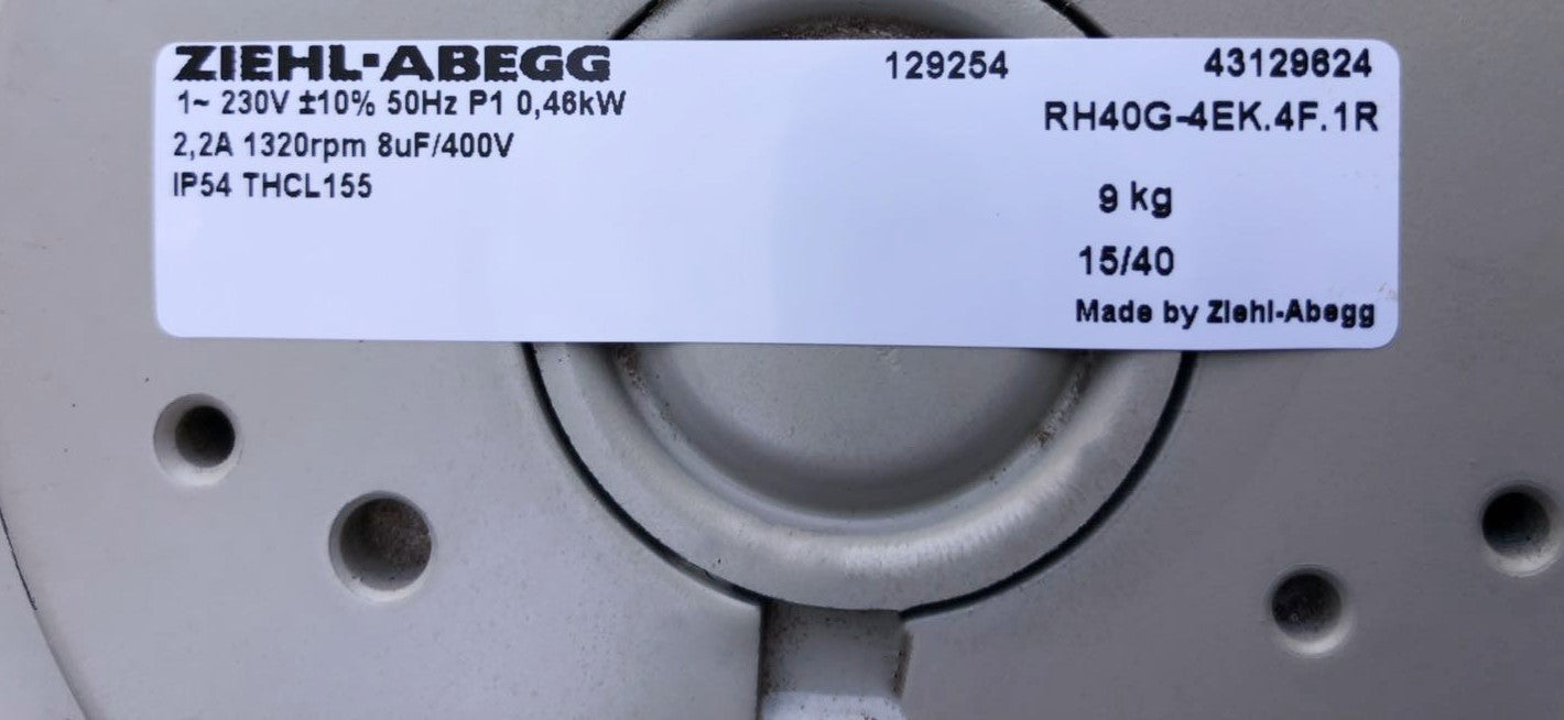 nameplate of RH40G-4EK.4F.1R ZIEHL-ABEGG centrifugal fan