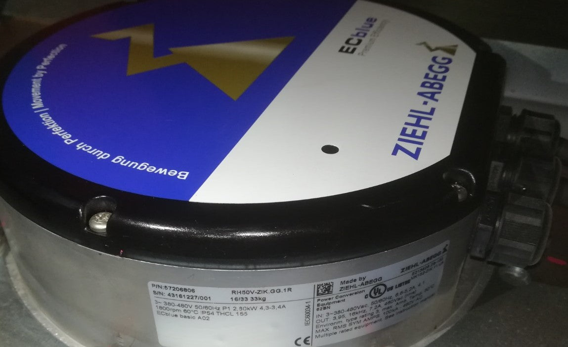 nameplate of RH50V-ZIK.GG.1R ZIEHL-ABEGG Centrifugal fan