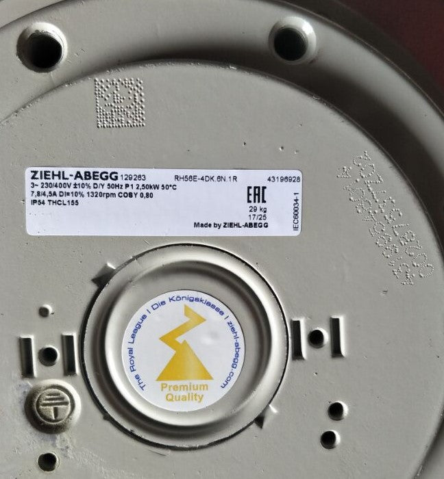 nameplate of RH56E-4DK.6N.1R ZIEHL-ABEGG centrifugal fan